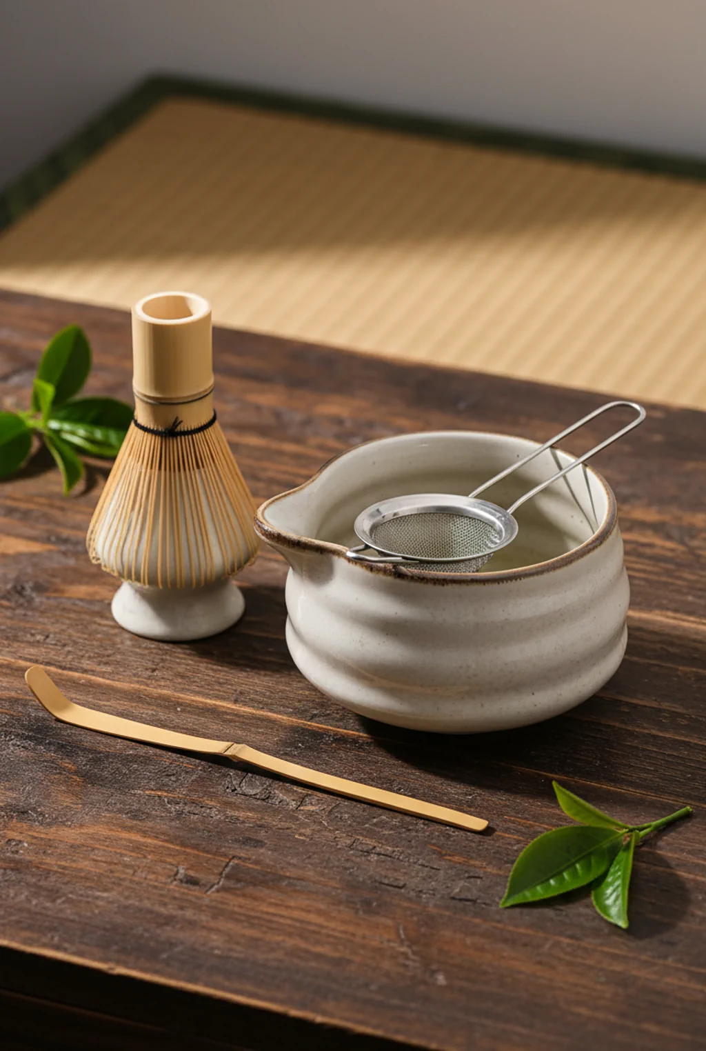 Handgefertigte Matcha-Schale aus Keramik in traditioneller japanischer Form