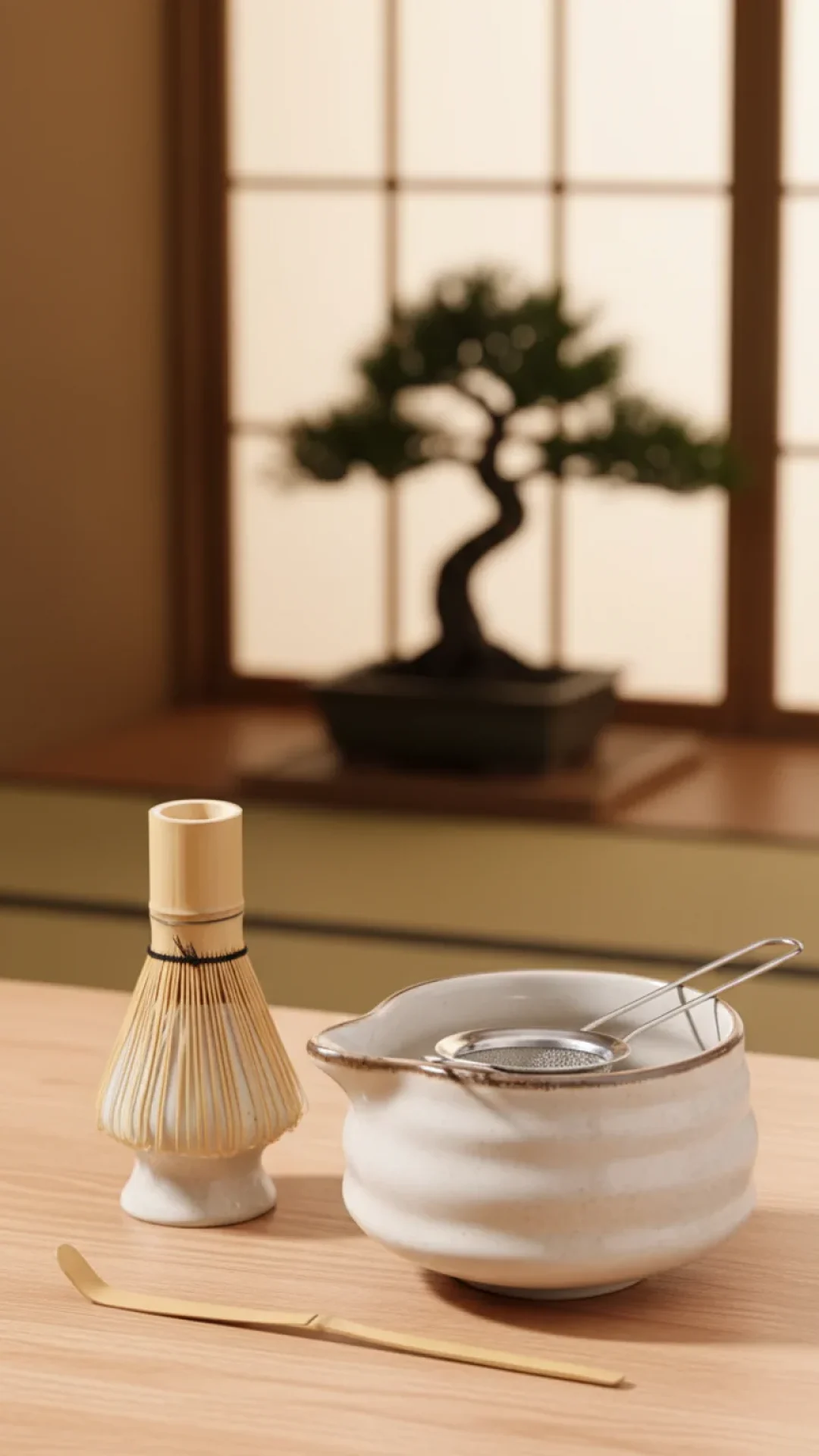 Traditioneller Matcha-Bambusbesen und Bambuslöffel für die richtige Zubereitung kaufen